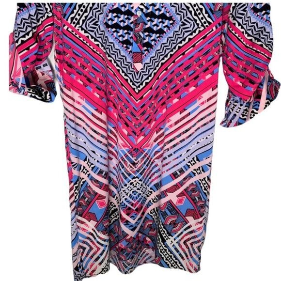 Antonio Melani Pink Blue Print Shift Dress Size 0 XS Workwear Career Sheath - Picture 6 of 9